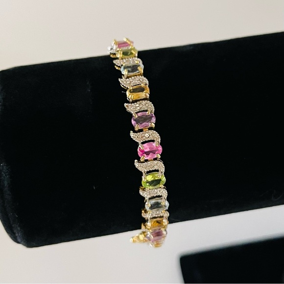 18K Yellow Gold over S/S, Gemstones 12.00CTW, Oval Bracelet w/Diamond Accent - Picture 1 of 15